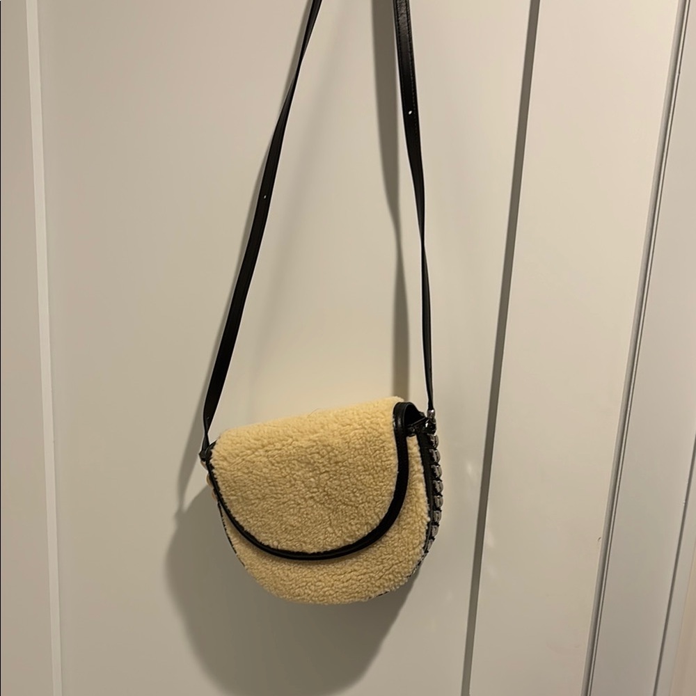 Shearling Crossbody Bag - Cream and Black